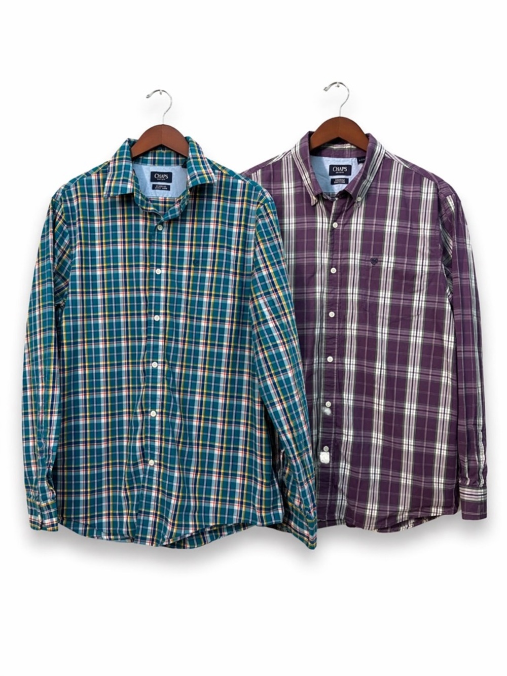 Chaps Button Down Shirt Bundle XL Stretch Easy Care Plaid Mens Lot of 2